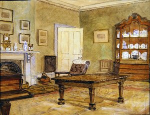 Szalonbelső porcelán kollekcióval, 1890 körül (akvarell, papír) alkotó: English School