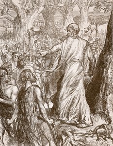 Druidák uszítják a briteket, hogy ellenezzék a rómaiak partraszállását, illusztráció a Cassells Illustrated History of England-ből (szépia fotó) alkotó: English School
