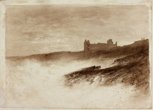 Dunstanburgh kastély (tinta papíron a kártyán) alkotó: English School
