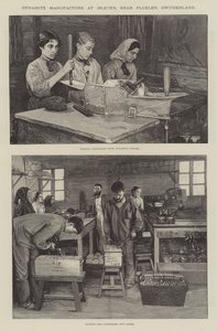 Dinamit gyártás Isletenben, Fluelen közelében, Svájcban (metszet) alkotó: English School