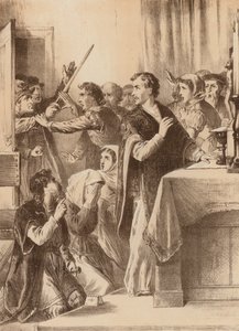 Edmund Genings, "Feltörte a kamra ajtaját, ahol ünnepelt" (litográfia) alkotó: English School