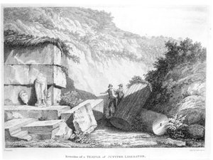 Edward Daniel Clarke (1769-1822) meglátogatja a Jupiter Liberator templom maradványait Troadban, az Utazások Európa, Ázsia és Afrika különböző országaiban című 2. részéből, amely 1812-ben jelent meg (bw alkotó: English School