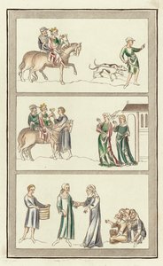 Edward, a mártír, meggyilkolása, Thomas Becket szülei (színes metszet) alkotó: English School