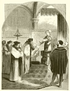 Edward VI. a Joan Bocher kivégzésére vonatkozó parancs bemutatása Cranmer érseknek alkotó: English School