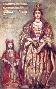 Buckingham hercegnő és fia képmása a Westminster apátságban (színes litográfia) alkotó: English School