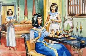 Egyiptomi hölgy az öltözőasztalánál alkotó: English School