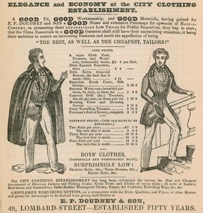 Elegancia és gazdaságosság a City Clothing Establishmentben; E P Doudney & Son, 49 Lombard Street, London alkotó: English School