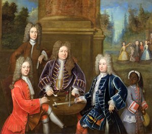 Elihu Yale (1648-1721), Devonshire második hercege, Lord James Cavendish, Tunstal úr és egy Page, 1708 körül