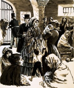 Elizabeth Fry a börtönreform kampányolója lett, miután meglátogatta a Newgate-i börtönt (papíron gouache) alkotó: English School
