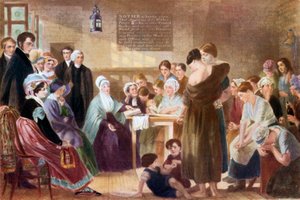 Elizabeth Fry látogatása a Newgate börtönben (színes litográfia) alkotó: English School