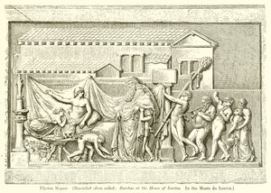 Elysian Repast. (A domborművet gyakran nevezik: Bacchus az Icarius-házban. A Musee du Louvre-ban)