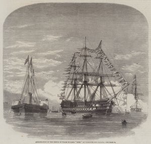 A walesi herceg beszállása a HMS "Hero"-ban Plymouthban, Kanadában (metszet) alkotó: English School