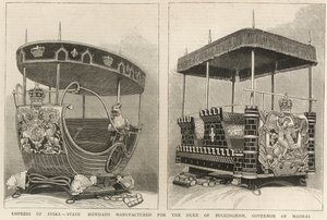 India császárnéja: Buckingham hercegének, Madras kormányzójának gyártott howdahokat a The Graphic-ból, 1877. február 3. alkotó: English School
