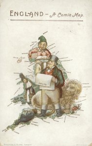Anglia - Képregényes térkép (színes litográfia) alkotó: English School