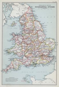 Anglia és Wales, egyházi felosztás (színes litográfia) alkotó: English School