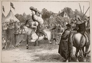 Angol mulatság a tizennegyedik században: Tilting at the Quintain, illusztráció: Cassells Illustrated History of England (szépia fotó) alkotó: English School