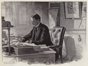 George Curzon angol politikus munka közben az Indiai Hivatal irodájában (litho) alkotó: English School