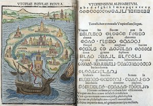 Thomas More metszet az „Utópiából”. alkotó: English School