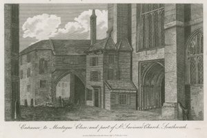 A Montague Close bejárata és a St Saviors Church része, Southwark, Surrey alkotó: English School