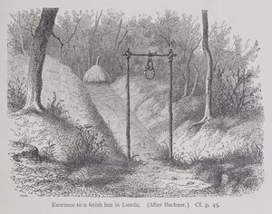 Bejárat egy lundai fétiskunyhóba, Friedrich Ratzel professzor Az emberiség története 1. kötetéből, 1896 alkotó: English School