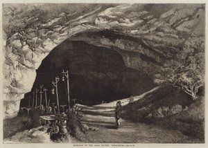 Bejárat a Peak Cavernbe, Derbyshire (metszet) alkotó: English School