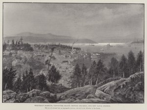 Esquimalt kikötő, Vancouver-sziget, British Columbia, Új haditengerészeti állomásunk (metszet) alkotó: English School