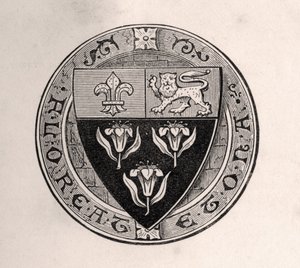 Eton-pajzs az iskolai mottóval, Sir Edward Creasy 1876-ban Londonban megjelent Emlékirataiból készült illusztrációval. alkotó: English School