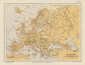 Európa a korai posztjégkorszakban (színes litográfia) alkotó: English School