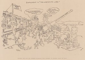 Fakszimile oldal a Ladysmithben az ostrom alatt megjelent humoros illusztrált újságból (litográfia) alkotó: English School