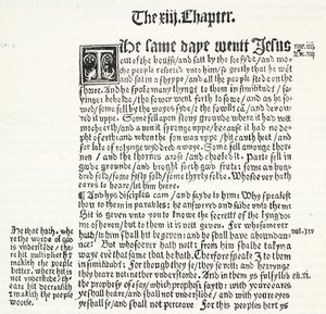 A St. Matthews Gospel fakszimile, XIII. fejezet, 1-15. vers, Tyndales Testamentből, illusztráció: James Aitken Wylie (1808-1890), pub. 1878 alkotó: English School