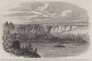 Farina, egy férfival a hátán, átkel a Niagarán egy kötélen, a Clifton House erkélyéről, 1860. augusztus 29. (metszet) alkotó: English School