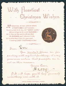 Farthing lyukkal, karácsonyi üdvözlőlap alkotó: English School