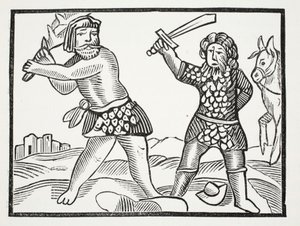 Ferragus hatalmas sereget állít fel, és ostrom alá veszi Acquitain városát, illusztrációja John Ashton, a kocsma a Chap-books of the Eightenth Century-ből. 1882 alkotó: English School