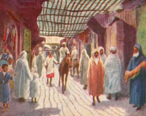 Fez, árnyékos utca (színes litográfia) alkotó: English School