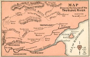 Kitalált térkép, amely a TrueLove folyó folyását ábrázolja (színes litó) alkotó: English School