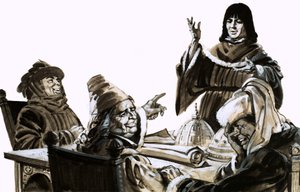 Filippo Brunelleschi a város tisztviselőivel beszélget Firenzében alkotó: English School