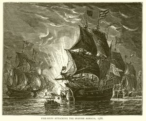 Tűzhajók megtámadják a spanyol Armadát, 1588 alkotó: English School
