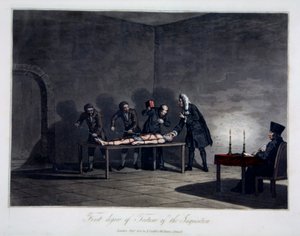 Az inkvizíció kínzásának első foka, vésette L.C. Stadler, kocsma. készítette: Cadell & Davies, London, 1813 körül (színes metszet) alkotó: English School