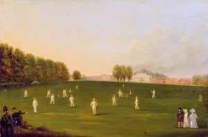 A Királyi Amatőr Társaság tagjai által játszott első krikettmérkőzés a Hampton Court Greenen, 1836. augusztus 3. alkotó: English School