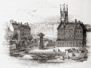 Fleet Ditch, London, Anglia 1749-ben azon a ponton, ahol Bridewellnél a Temzébe futott, Old Englandből: Képi Múzeum, kocsma. 1847 alkotó: English School