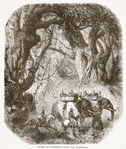Európaiak repülése a Mutineersből, illusztráció a Cassells Illustrated History of Englandből alkotó: English School