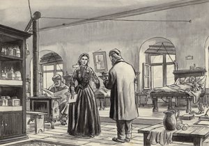 Florence Nightingale a scutari kórházban dolgozik (guache papíron) alkotó: English School