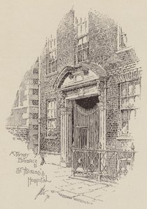 A Szent Tamás Kórház egykori bejárata (litográfia) alkotó: English School