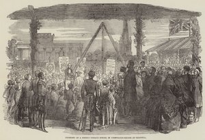 Hindu női iskola megalapítása a kalkuttai Cornwallis téren (metszet) alkotó: English School