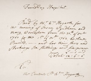 William Hogarth által aláírt nyugta a Foundling Hospitalból alkotó: English School