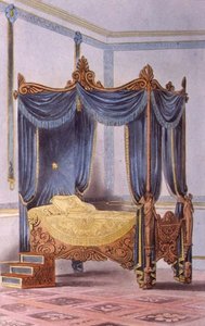Baldachinos ágy, 186-os tábla Ackermann Művészetek, irodalom, kereskedelem, gyártás, divat és politika tárházából, 1828-ban (színes litó) alkotó: English School