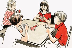 Négy gyermek kártyázik alkotó: English School