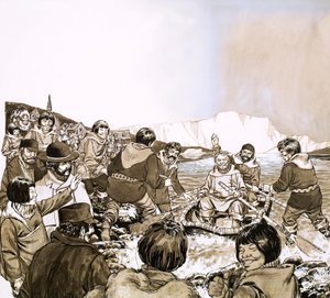 Fridtjof Nansen, a norvég felfedező, aki Grönlandra hajózott (guache papíron) alkotó: English School