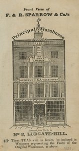 A Ludgate Hillben található Fred & Robert Sparrow & Cos raktár elölnézete alkotó: English School