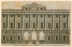 A közhivatalok elölnézete a Strandben, ahol korábban a Somerset House állt alkotó: English School